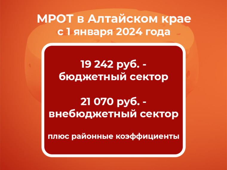 Минимальная заработная плата в Алтайском крае с 1 января 2024.